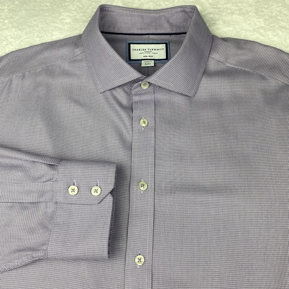 Charles Tyrwhitt Dress Shirt Mens 18-36 Purple Weave Classic Fit No Iron